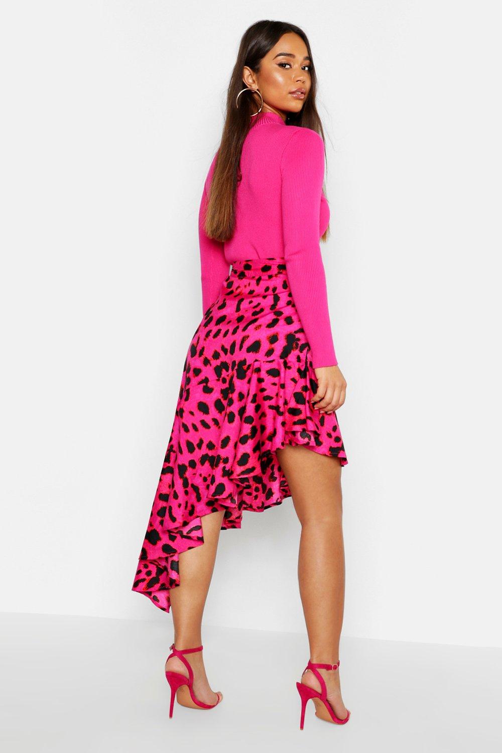 Leopard midi shop skirt pink